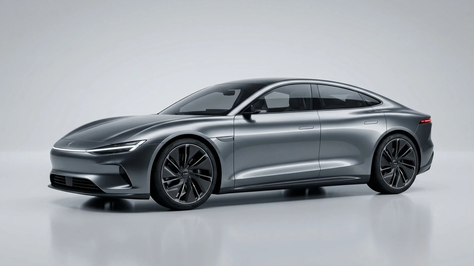 Electric coupe concept car render with clean studio reflections