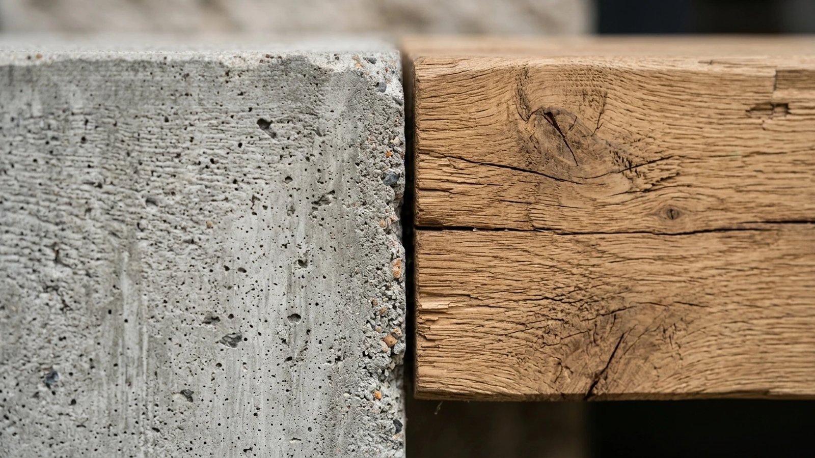 Macro material render showing concrete, oak, brass and marble surface textures