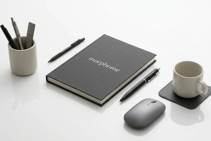 Product rendering — minimal object on a white studio backdrop with refined materials and studio lighting